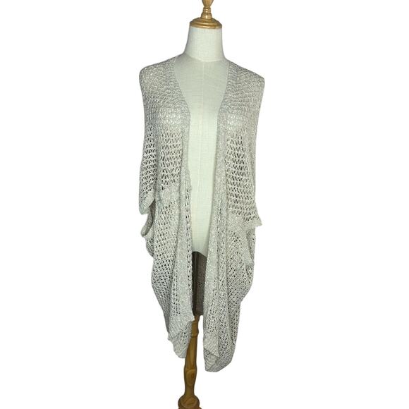 Eileen Fisher Cream Open Front Knit Cadigan Short Sleeve Kimono Sweater Size XL - Picture 2 of 11